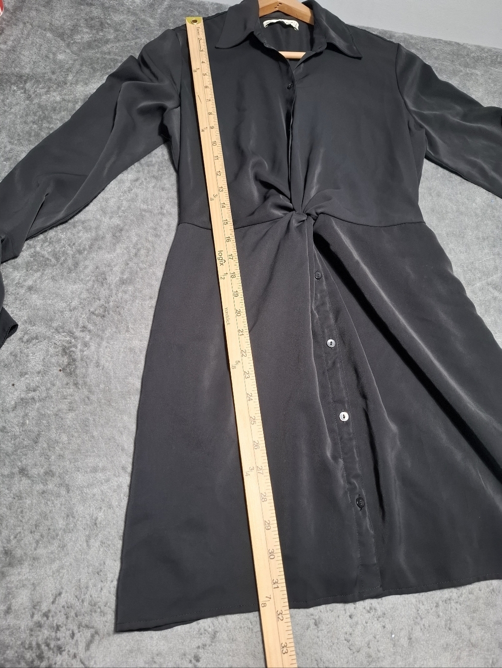Abercrombie & Fitch Women's Mini Dress Black Twist-Front Long Bell Sleeve Sz S - Picture 9 of 12